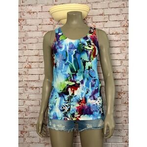 Picadilly Canada Womens Small Abstract Watercolor Scoop Neck Tank Top Multicolor